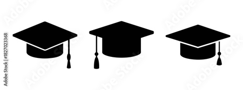 Graduation cap vector icon set for education success and academic achievement design elements