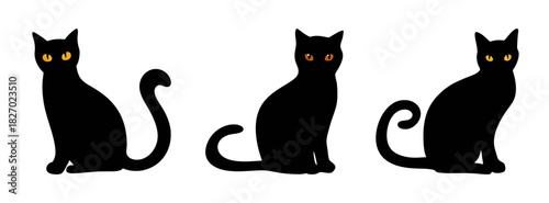 Three black cats vector illustration halloween cats silhouette spooky cats pet animals feline design black