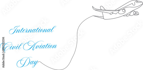International civil aviation day line art vector.