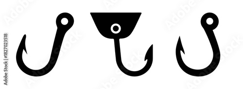 Fishing hooks vector illustration set of various types for angling and recreational fishing needs