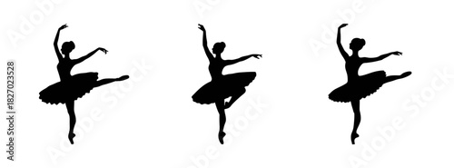 Silhouette ballet dancers performing arabesque pose vector art for dance studio and classes design