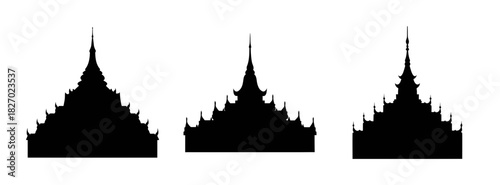 Silhouette of thai temple architecture vector design elements for asian travel and culture 