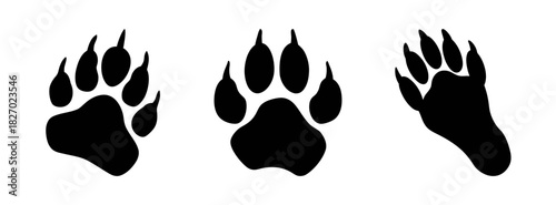 Animal paw prints vector illustration featuring black paw prints of various animals on white
