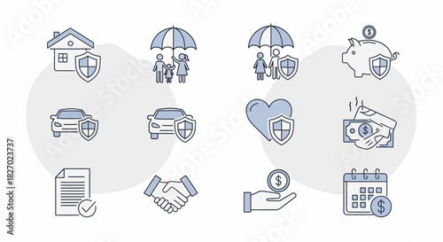 Collection of Insurance and Financial Security Icons.