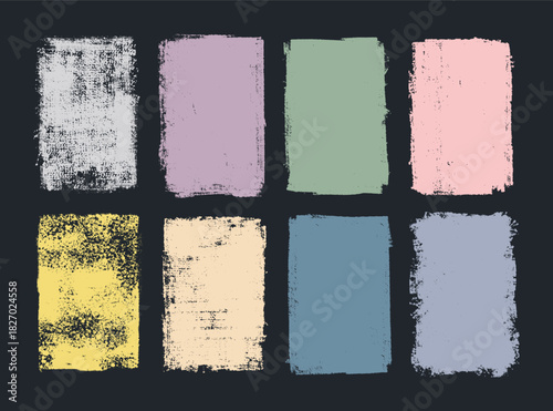 Vector set of grunge colorful paint frames. Bold texture distressed rectangular brush strokes. Textured backgrounds for badges, labels, banners, posters.