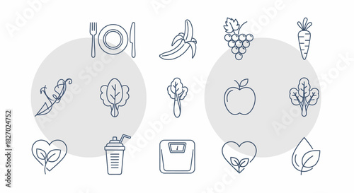 Healthy Lifestyle Icons Representing Diet and Fitness.