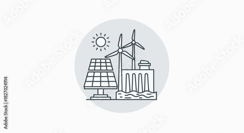 Renewable Energy Sources Illustration Solar Wind Hydroelectric Power.