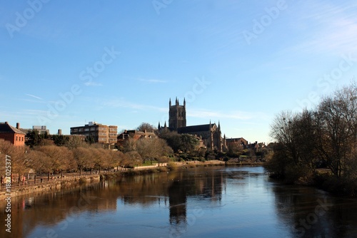 Worcester Cathedral, viewed from Worcester Bridge.