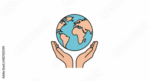 Hands holding the planet Earth illustration.
