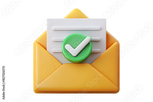 3D Confirmed Email Message Accepted Icon on Transparent Background PNG 