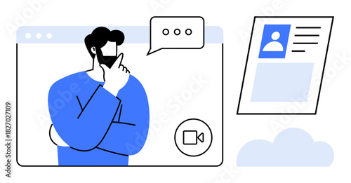 Virtual communication. Virtual interaction in video calls highlights secure communication and online profile verification. Virtual settings improve connectivity and user identity checks. Ideal