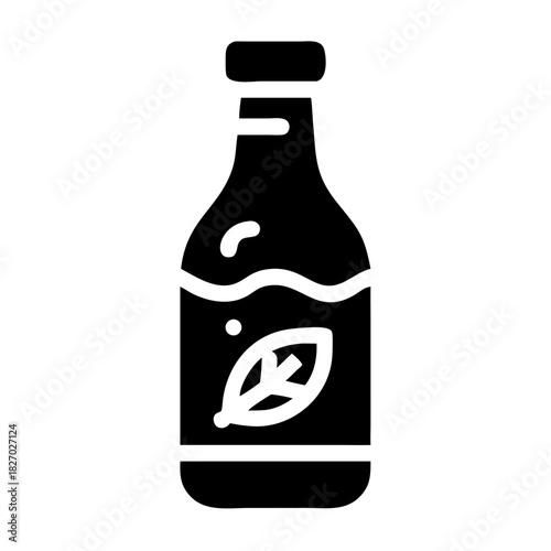 Organic drink bottle with leaf icon representing natural beverage icon