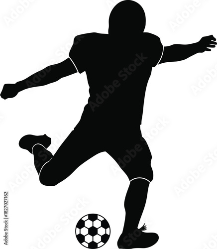American football player kicking ball silhouette isolated on white background