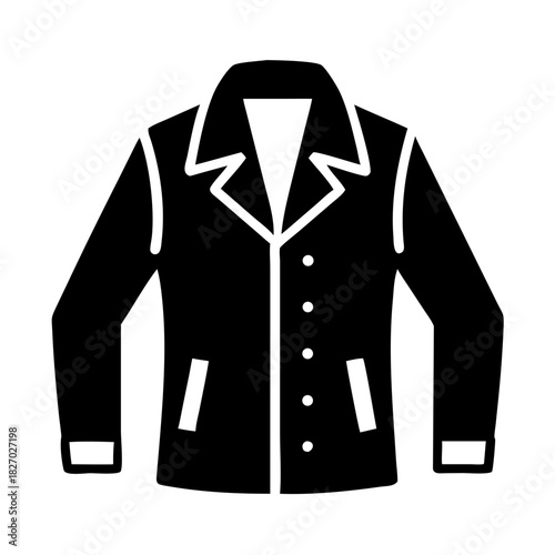 Black jacket icon with white collar and buttons, icon