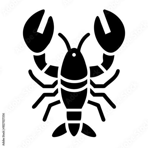 Black silhouette icon of a lobster, a popular seafood crustacean icon