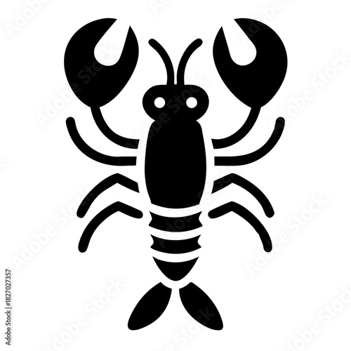 Black silhouette icon of a lobster or crayfish, a marine animal icon