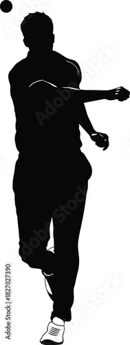 Silhouette of a cricket bowler in action throwing the ball with power
