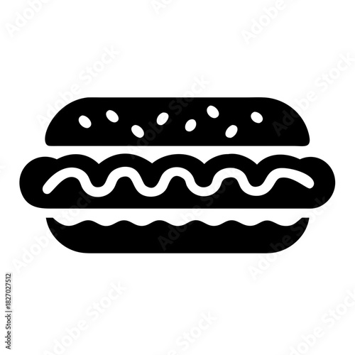Hot dog icon with bun and sausage, fast food graphic element icon