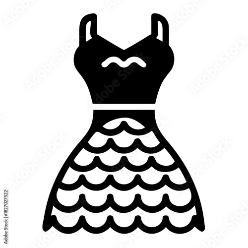 Elegant black dress icon with scalloped skirt design icon