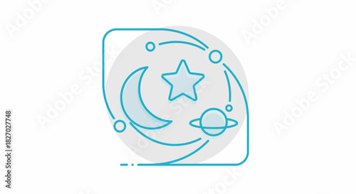 Stylized Celestial Bodies and Cosmic Elements Icon.