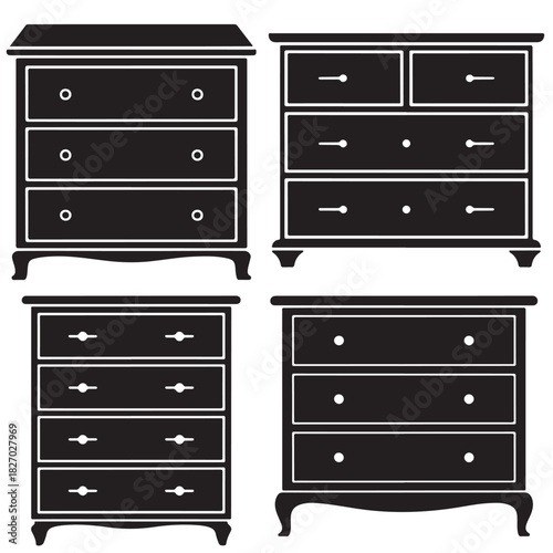 Chest of Drawers Icon Set – Modern Storage Furniture Silhouette Pack