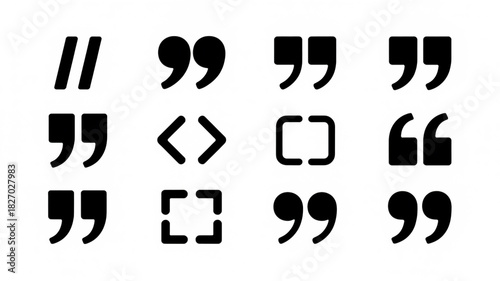 Quotation marks and brackets vector icon set for design projects