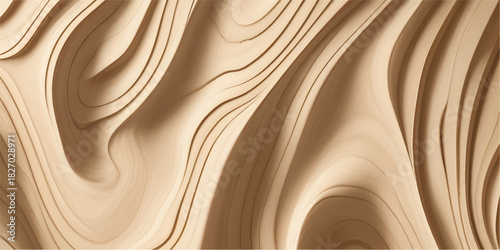 Luxury Beige Layered Paper Flow Sculpture With Smooth Curved 3D Organic Depth and Elegant Fluid Wave Contours Forming a Premium Modern Abstract Background Texture