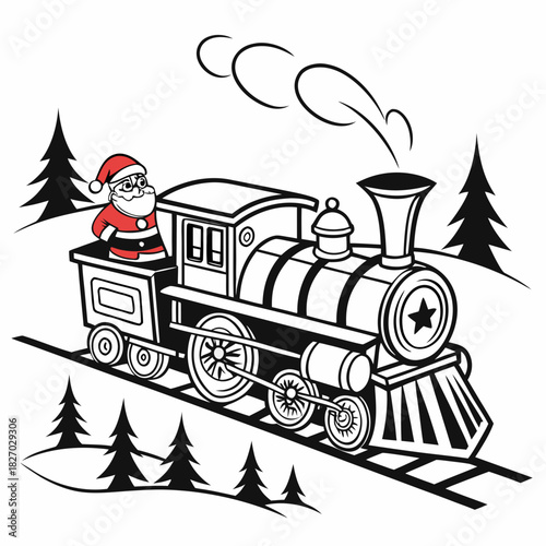 vector illustration of train with christmas tree