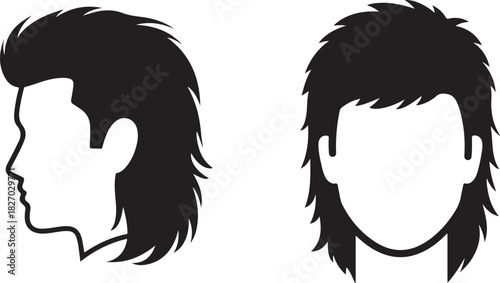 Mullet hairstyle vector illustration side view and front view graphic element