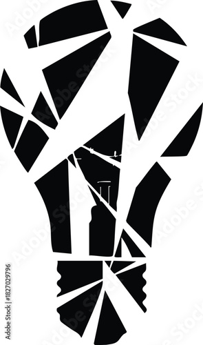 Broken Lightbulb Illustration in Black and White Representing Failure and Fragility or Stolen Ideas
