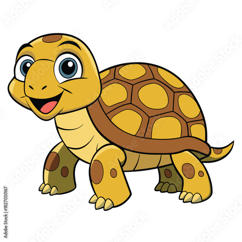 Happy Cartoon Turtle with Detailed Shell on White Background