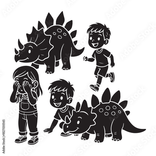 Children Playing With Dinosaur Silhouettes kids dinosaurs