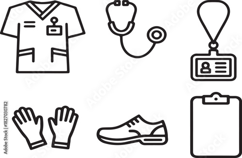 Medical uniform and equipment icons for healthcare professionals