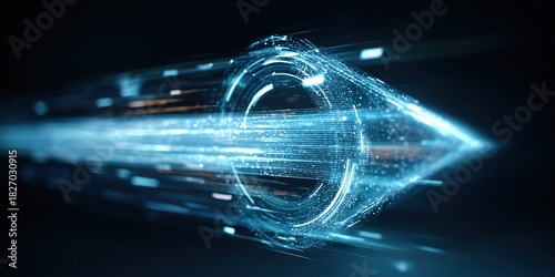 Dynamic arrow representing fast movement and technology in a digital space