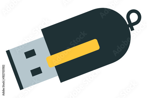 A black USB flash drive with a yellow accent and a loop is shown on a white background.