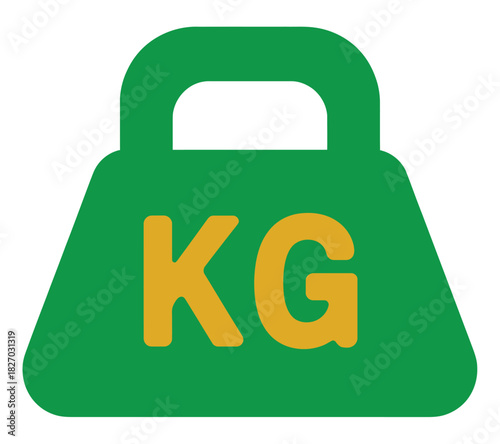 A green weight with KG written in gold on a white background.