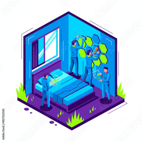 Futuristic Tech Soundproof Wall Installation Vector