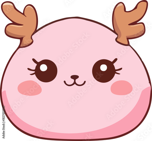 A cute pink kawaii reindeer face with big sparkling eyes, rosy cheeks, and small rounded antlers.