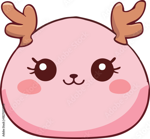 A cute pink kawaii reindeer face with big sparkling eyes, rosy cheeks, and small rounded antlers.