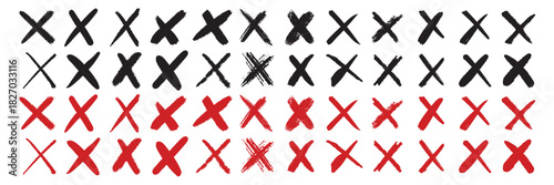 Artistic grungy hand-drawn X mark collection.