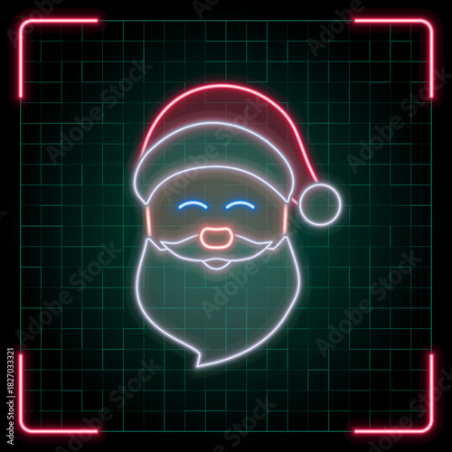 Santa Claus icon illustration, Christmas vector symbol collection, cyber neon visual, glowing borders frames.