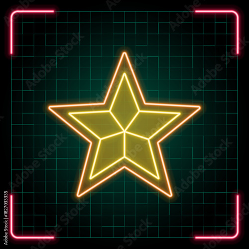 Decorative star icon illustration, Christmas vector symbol collection, cyber neon visual, glowing borders frames.