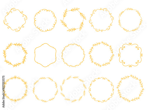 Golden Floral Wreath Frame Set Decorative Round Border Vector Collection