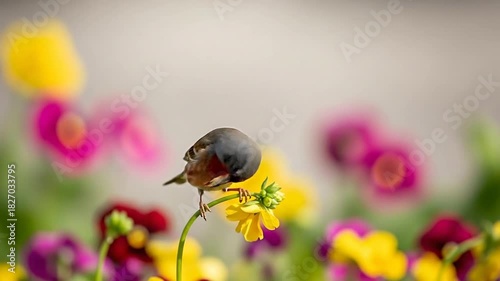 Captivating closeup of a male common linnet perched on vibrant spring blossom bloom