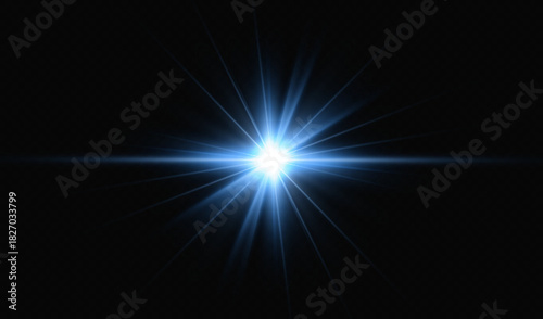 Blue star, bright particles, burning blue lights, stars, lasers, blue flash.