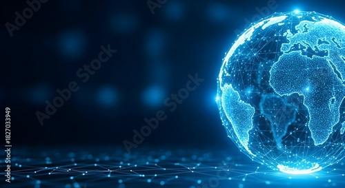 Abstract glowing digital globe with circuitry on dark background