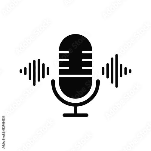 A retro microphone with sound waves emanating from it represents audio recording.