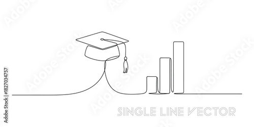 Education success with graduation cap and growing chart line art