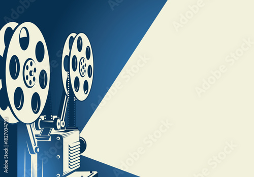 cinema poster with retro movie projector background