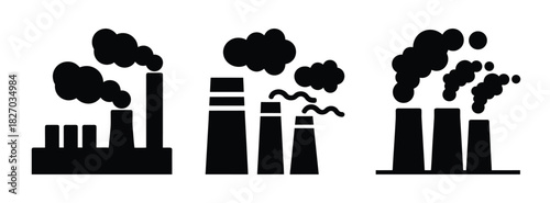 Industrial pollution factories smoke stack silhouette vector illustration design concept art